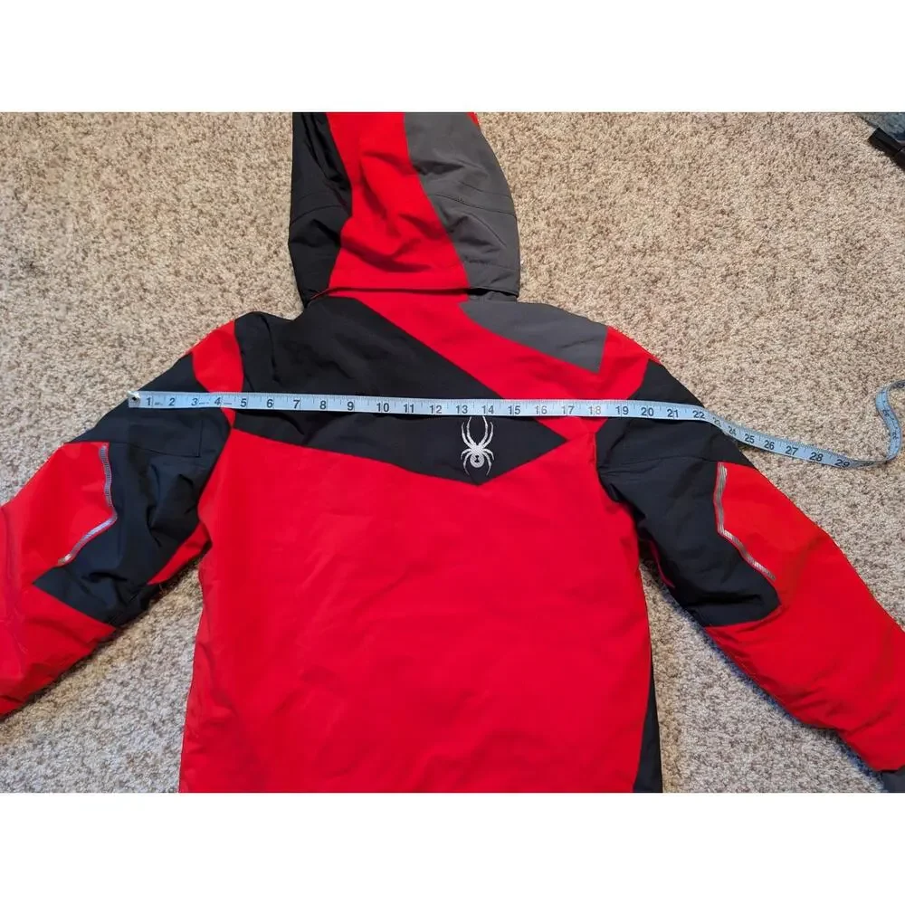 Spyder Boys Red Grey Hooded Ski Jacket Coat Winter Warm Size Kids 10